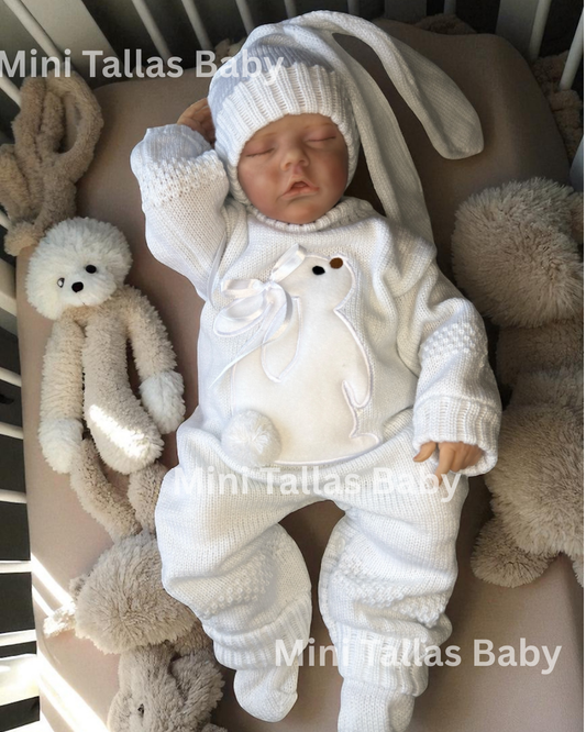 Conjunto de conejito blanco- talla 0-3 meses